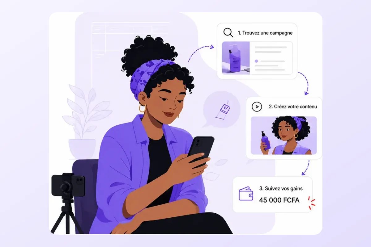 Illustration de l'application Pixia One : trouver une campagne, créer son contenu, suivre ses gains