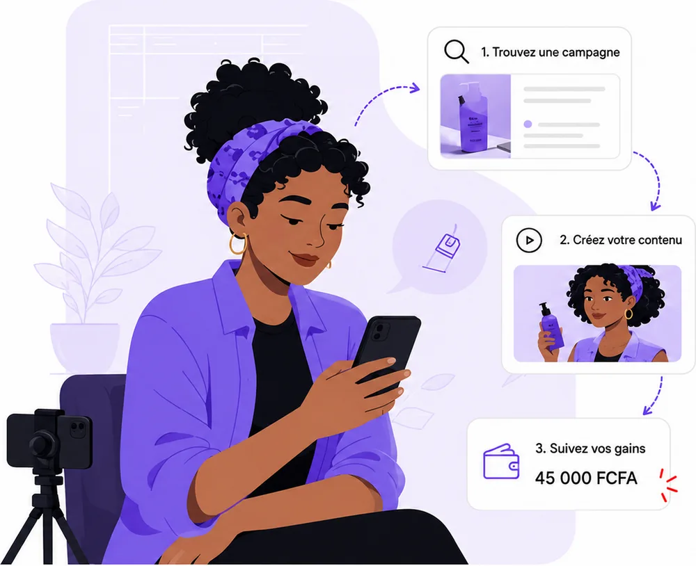 Un créateur trouve une campagne, crée son contenu et suit ses gains